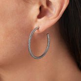 Stately Steel 40mm Twisted Oxidized Hoop Earrings